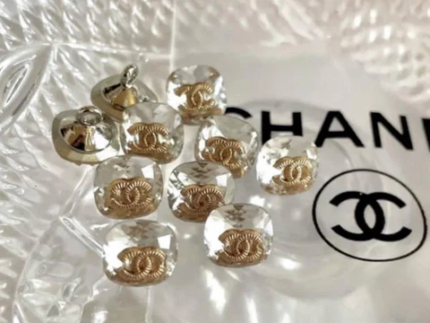 Chanel Vintage Parts Button Square Clear 10 pieces Set Free shipping Cover