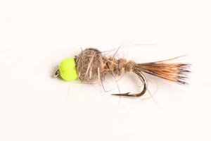 Hot Head Hare's Ear Nymph Fly - Orange and Chartreuse, 6-Pack - Picture 1 of 3