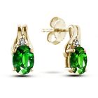 10K Gold  1.0 or 3/4 Cttw Gemstone & Diamond Accented Drop Style Stud Earrings