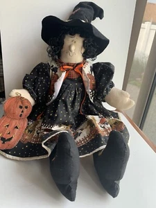 Handmade Witch plush doll primitive figure Halloween Autumn Fall Decor 27” farm - Picture 1 of 6