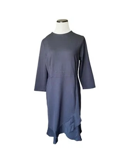 J Jill Ponte Womens Knit Ruffle Hem Dress Size M Blue Minimalist Office Workwear - Picture 1 of 13