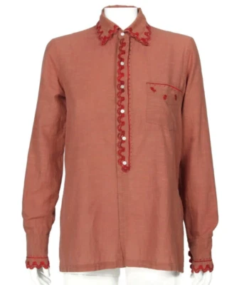 DOSA Red Embroidered Button Up Collared Cotton Hand Spun Shirt Top sz 2/M /034 - Image 1 of 4
