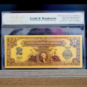 100mg 24K Gold 1899 $2 Two Dollar Bill Silver Certificate Banknote White COA - Picture 1 of 2