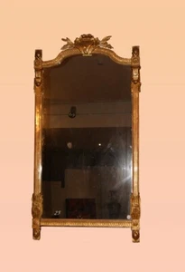 Grande specchiera francese del 1800 Stile Luigi XVI dorato foglia oro - Foto 1 di 4