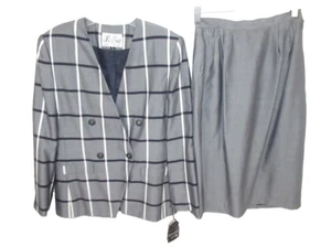 Le Suit Navy Plaid Skirt Suit Business Size 6 New - Picture 1 of 7
