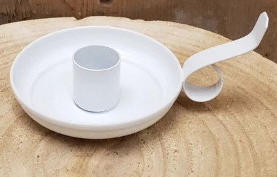 NUEVO Candelabro Cónico BLANCO Primitivo con Mango Metal Casa de Campo 4.5" W Foto 1 de 2