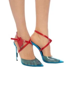 Cravatta zip bianco sporco pvc mules punta tacco a spillo blu donna taglia 39 - Foto 1 di 13