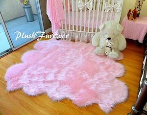 5' x 6' Baby Pink Shag Sheepskin Area Rug Nursery Home Decor Faux Fur Rugs  - Picture 1 of 4