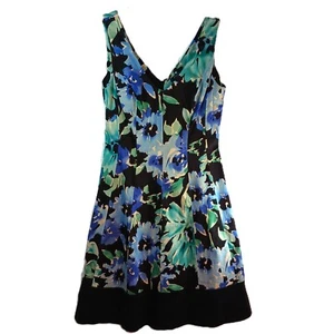 Vestido para mujer Chaps Ralph Lauren sin mangas azul verde negro floral cuello en V talla 8 - Imagen 1 de 9