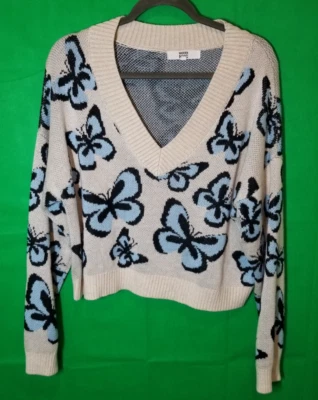 Madden NYC Butterfly Cropped Sweater Fuzzy Cozy Collegiate Preppy Oversized XXL - Image 1 of 4