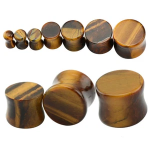 PAIR Tiger Eye's Stone Saddle Ear Gauges Ear Plugs Flesh Tunnels 4g - 00g - Picture 1 of 3