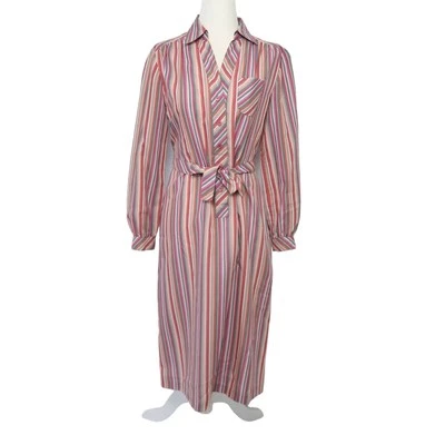 Vestido Camisa Midi Vintage Años 80 Schrader Sport Apagado Rosa Naranja Rayas 8P Foto 1 de 4