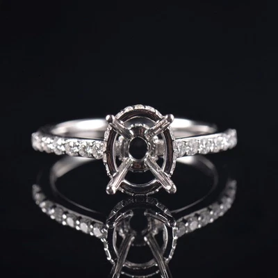 Natural Diamond Oval Cut Setting Solitaire Engagemen Ring Mount Custom Platinum - Image 1 of 4