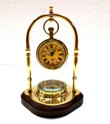 Antiguo Reloj de Mesa Latón Estilo Brújula Náutico Marítimo Barco Escritorio Reloj Oficina Foto 1 de 4