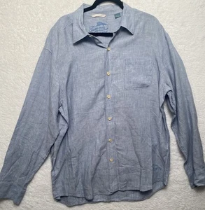 Tommy Bahama Shirt Size XL 100% Linen Button Up Long Sleeve Blue Beach Resort - Picture 1 of 6