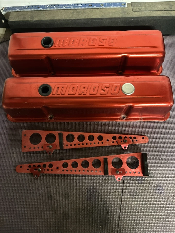 vintage racing red moroso valve covers sbc 302 327 350 377 383 400 406 drag race - Image 1 of 4
