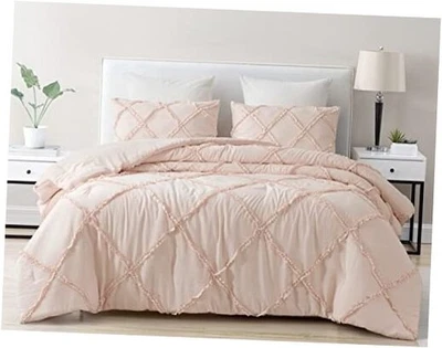  Vivian 3-Piece Diamond Ruffle Quilted Trim Soft Full Blush, Diamond Ruffle - Image 1 of 4