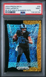 2024 Prizm Deca Sam LaPorta BLACK GOLD SHIMMER FOTL Card #99 PSA 9 /8 POP 1 - Picture 1 of 2