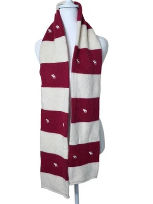 De Colección Abercrombie Bufanda Logo Alce Mezcla de Lana Rojo Rayas Tejido Preppy Invierno Foto 1 de 4