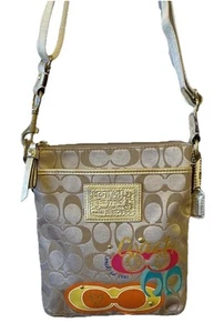 COACH POPPY Signature Pop C’s Small Crossbody Bag Khaki Gold Metallic Appliqué - Picture 1 of 18