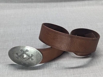 Cinturón de cuero vintage marroquí hebilla ancha 30-32 marrón marruecos grano completo Foto 1 de 4