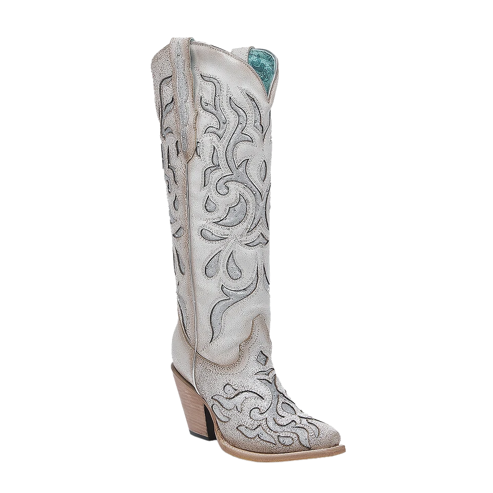 Corral Ladies White Embroidery & Glitter Inlay Pointed Toe Boot Z5352 - Image 1 of 1