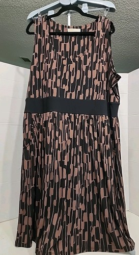 Abito smanicato Michael Kors taglie forti 2X nero marrone lunghezza ginocchio