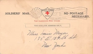 Postal postal de soldado militar de la Primera Guerra Mundial de Estados Unidos a la Cruz Roja de Nueva York 1918 - Imagen 1 de 2
