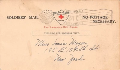 USA WW1 Military Soldier's Mail Postcard to New York Red Cross 1918 - Image 1 of 2