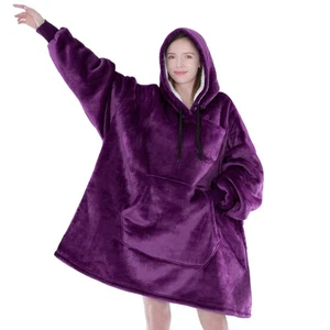 Blanket Sweatshirt Sherpa Lining Plush Soft Comfy Fleece Oversized Hoodie Pocket - Picture 1 of 101
