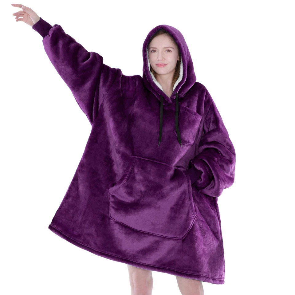 Blanket Sweatshirt Sherpa Lining Plush Soft Comfy Fleece Oversized Hoodie Pocket - Image 1 of 1