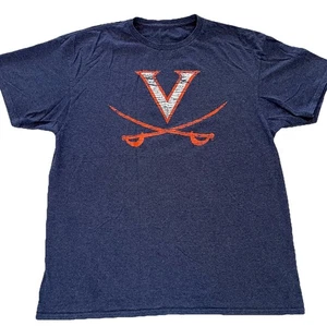 Virginia Cavaliers T-Shirt Size L / XL Blue Distressed Logo Short Sleeve UVA - Picture 1 of 4