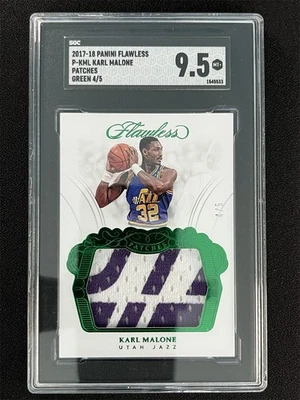 2017-18 Panini Flawless Karl Malone #P-KML Emerald Patches Jersey /5 SGC 9.5 MT+ - Image 1 of 2