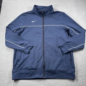 Nike Jacket Mens XL Blue Full Zip Fleece Lined Long Sleeve Swoosh Logo Sports - Picture 1 of 13