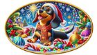 Dachshund Patch Iron-on Applique Cartoon Dog Puppy Canine K9 Christmas Badge