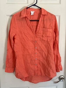 Sigrid Olsen Coral 100% Linen Button Down Long Sleeve Blouse Size Small - Picture 1 of 5