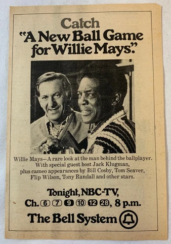 1974 NBC tv special ad ~ A NEW BALL GAME FOR WILLIE MAYS ~ Jack Klugman Cover