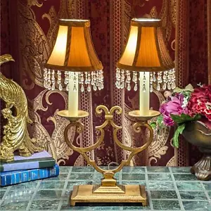 Gold Double Scrolled Arm Candelabra Style Table Lamp with Choice of Lampshades - Picture 1 of 10