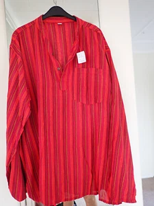 Boho/ Hippie red/brown Striped XXXL 54" chest Pullover Shirt With Pocket - Picture 1 of 6