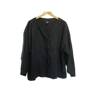 Eileen Fisher Womens 100% Linen Shirt Jacket size L Black Minimalist Lagenlook - Picture 1 of 12