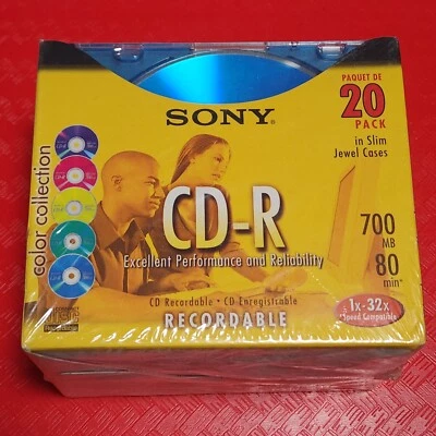 NEW Sealed SONY CD-R Color 80min 700MB Recordable 1X-32X High Speed 20 Pack - Image 1 of 4