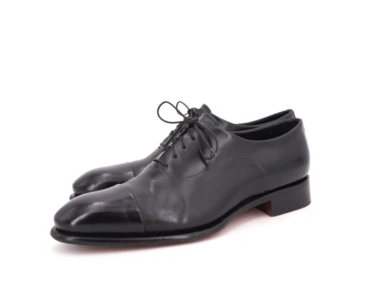 $1350 | SANTONI 11 D GOODYEAR WELT BURNISHED BLACK POLISHED OXFORD BALMORAL - Image 1 of 4