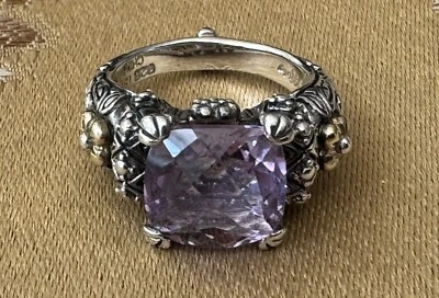 Anillo firmado Bixby brillante gema de amatista púrpura plata de ley oro de 18 quilates talla 6 Foto 1 de 4
