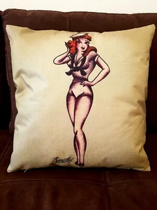 Sailor Jerry Rum Linen Cushion Cover Pillow Case 18” 45x45cm Party Gift - Picture 1 of 4