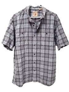 Red Head Mens Shirt L Grey Orange Plaid Short Sleeve Button Crinkle Textured - Picture 1 of 5