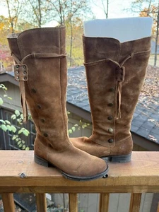  WOMEN'S BORN ANZER RUST SUEDE Tall Boots Side Zip SZ 6M Euro 36.5 NIB  - Picture 1 of 10