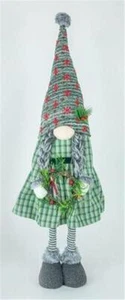 Emerald Green Gnome Girl Stander Stretching Legs Holiday Decor Hannas Handiworks - Picture 1 of 1