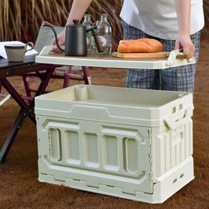 95L Wooden Tabletop Plastic Foldable Box Container with Lid Collapsible Containe - Picture 1 of 15