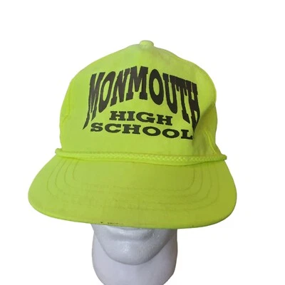 Sombrero de cuerda de nailon amarillo neón ajustable vintage años 80 Monmouth High School Foto 1 de 4