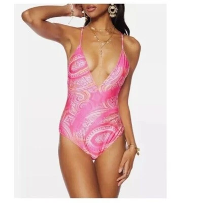 Ramy Brook M Swim Reversible Pink Deep Plunge Zuma One Piece Swimsuit NEW $248 - Image 1 of 4